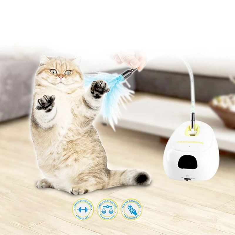 Автоматический Котик-тизер игрушки Pet Kitty лазерный тренажер Съемная игрушка с перьями с базой Забавные игрушки из перьев Pet Cat развлечения