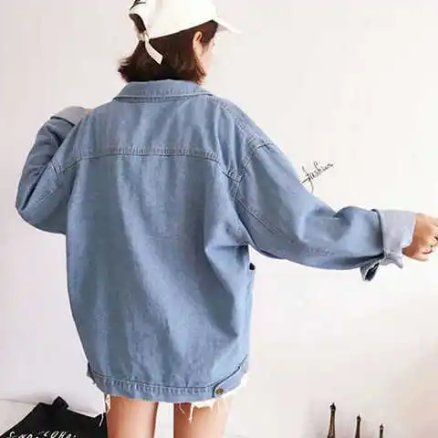 

Spring And Autumn New Style Korean-style Loose-Fit Slimming BF Large Pocket Long Sleeve Jeans Coat