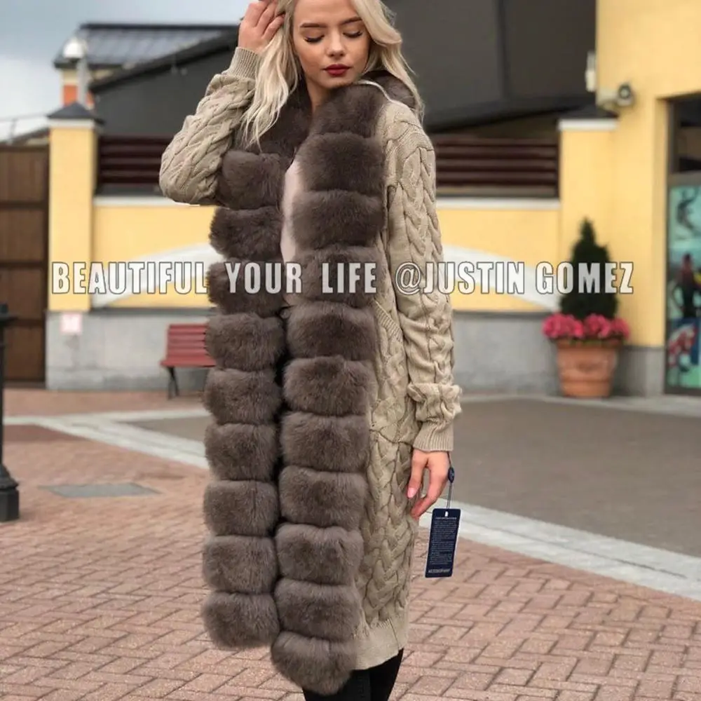 New Design High-end Fashion Chic Elegant Winter Clothes Women Warm High Quality Women Sweaters With Long Natural Fox Fur Collar - Цвет: Хаки