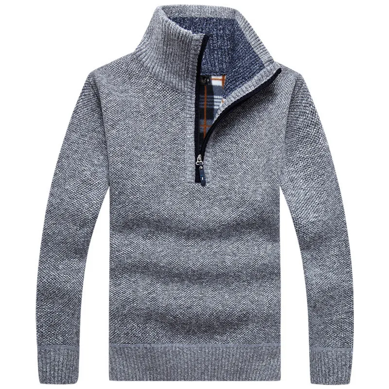 

Autumn And Winter MAN'S Sweater Thick plus Velvet Sweater Half-Turtle-Neck Zipper Straight-Cut Pullover Sweater Large Size Men'S