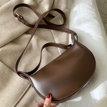 

Quality Leather Female Shoulder Bag Small Crossbody Bags for Women Mini Simple Saddle Bag Solid Color Ladies' Messenger Bag Sac