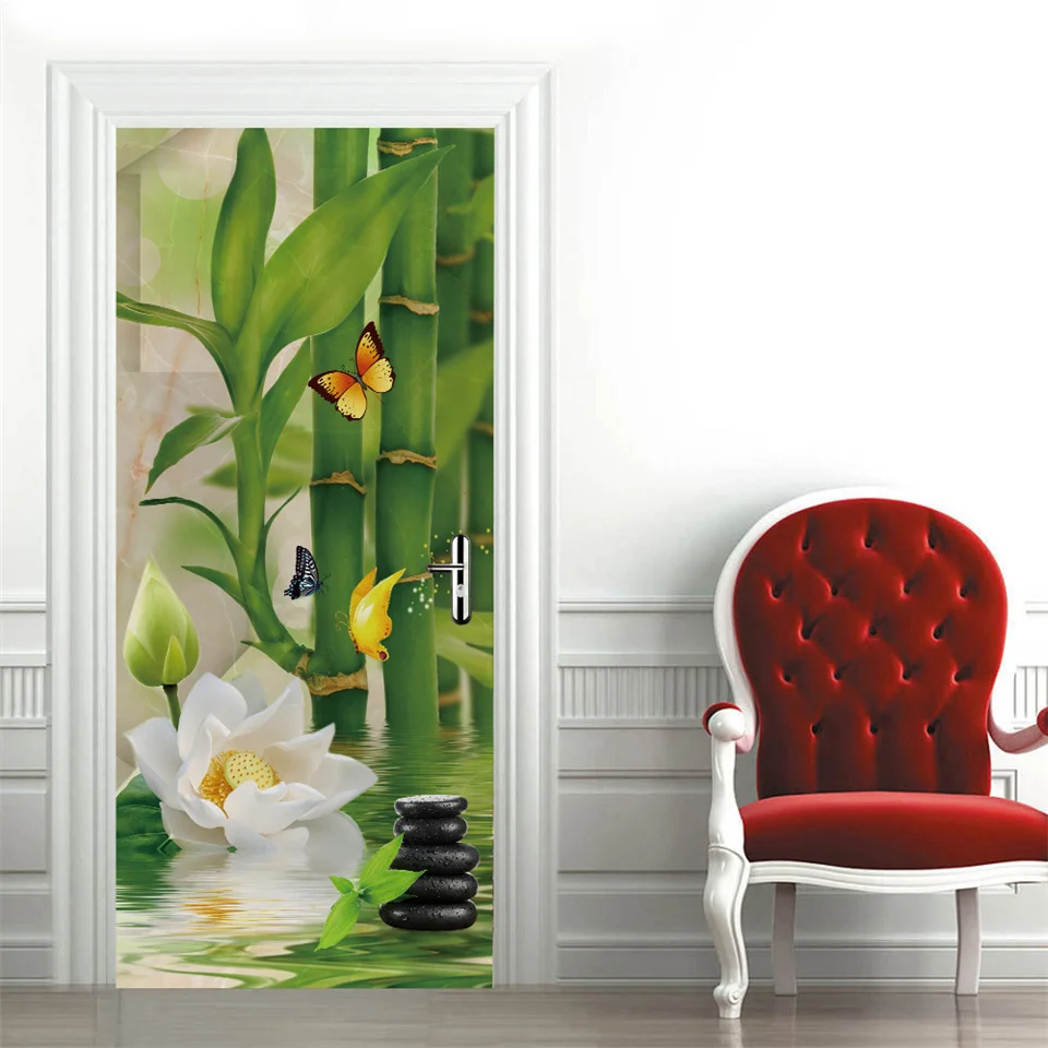 Adesivi Per Porte Interne 3D Paesaggio Forestale Verde Soggiorno Camera Da Letto Bagno Carta Da Parati In Autoadesivo Impermeabile Adesivo Per Porte Casa Poster Murale 90 X 200 Cm
