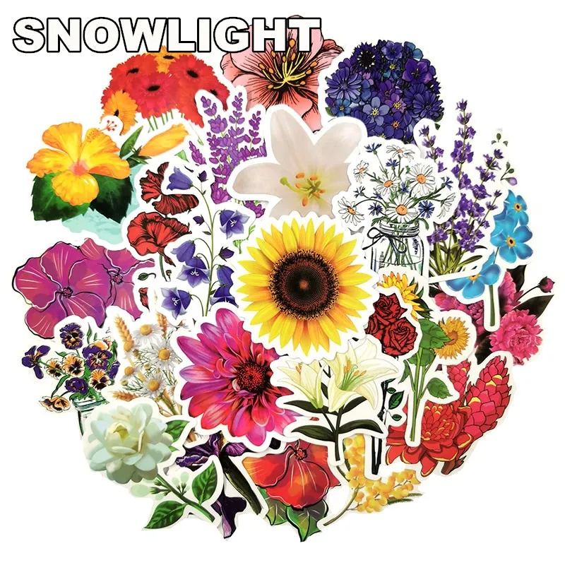 

50Pcs Mixed Colorful Flowers Scrapbooking Stickers Vintage Style Beautiful Stickers for DIY Stationery Children Toy Stickers