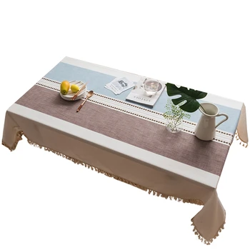 

Plaid Decorative Linen Tablecloth with Tassel Waterproof Oilproof Thick Rectangular Wedding Dining Table Cover Tea Table Cloth-B