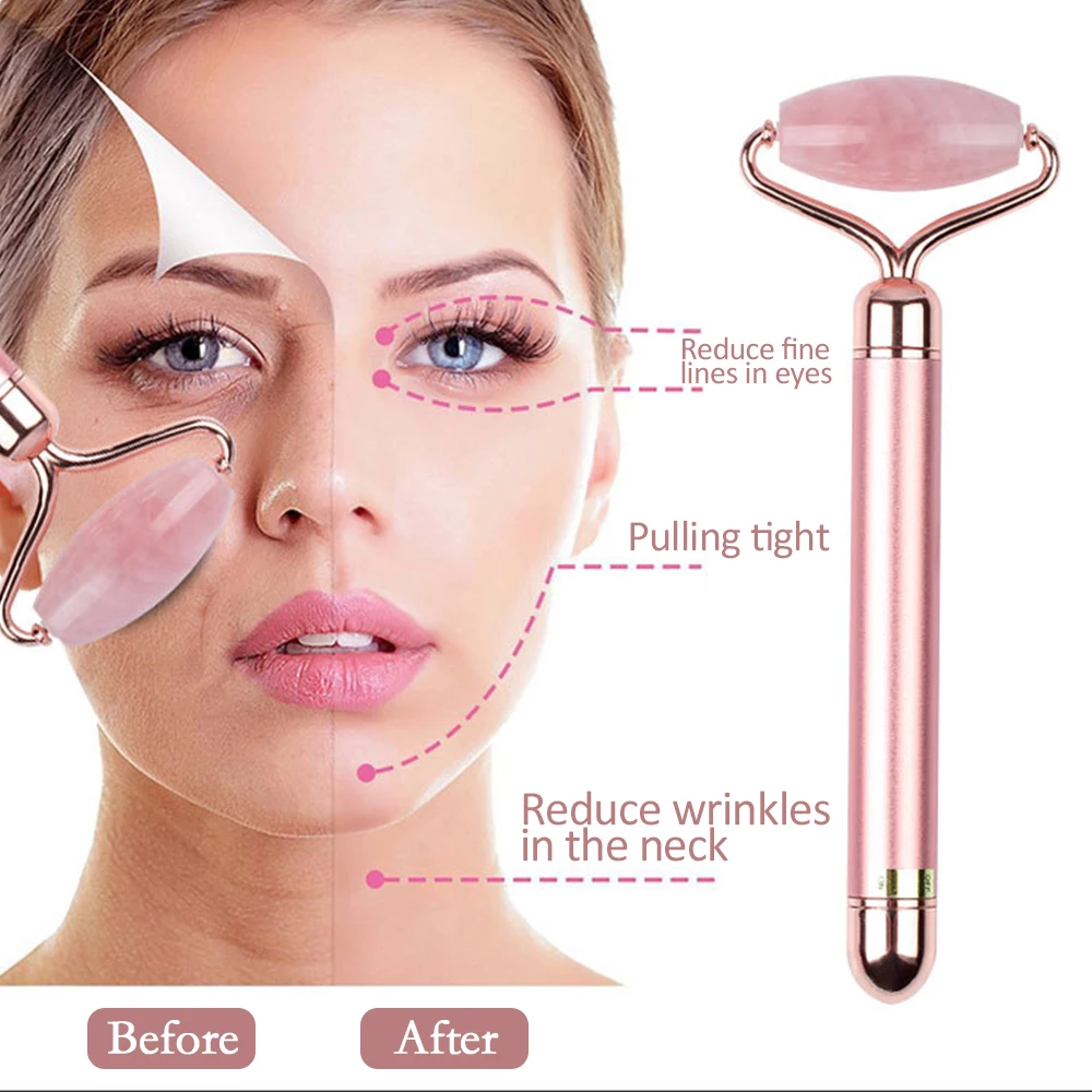 Электрический ролик из розового кварца Нефритовый для лица тонкий пластырь