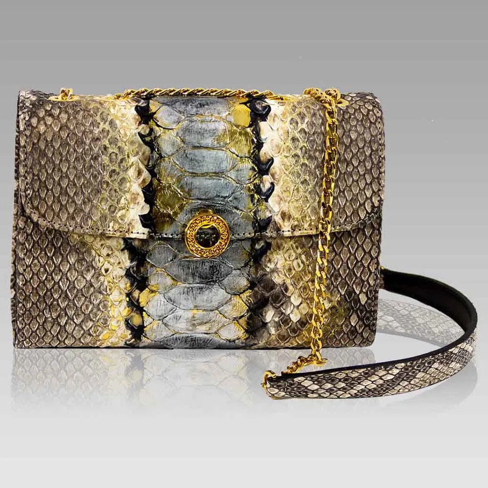 

ALLIGATOR EMBOSSED ANTHRACITE GENUINE PYTHON LEATHER MESSENGER PURSE BAG TOP HANDLE WHOLESALE