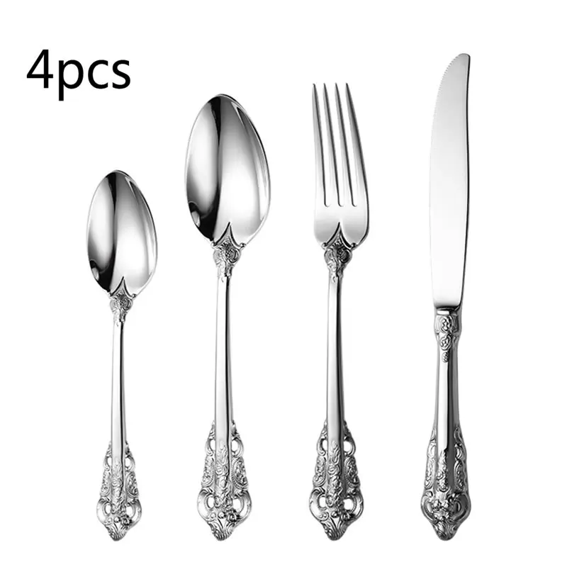 Silver 4Pcs Upspirit 4/16 шт. дворец Стиль набор посуды Нержавеющая сталь, ложки, вилки, Ножи Кофе совок набор столовых приборов обеденный стол столовых приборов столовые приборы - Цвет: Silver 4Pcs