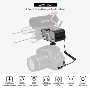 

Comica CVM-AX1 DSLR Mixer, 3.5mm Mono Stereo Dual-Channel Audio Mixer for DSLR Canon nikon Camera Camcorder Smartphone Aluminum