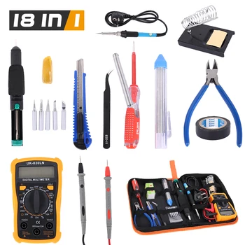 

18 in 1 Handskit Temperature Electric Soldering Iron Kit 220V Soldering Iron kit With Multimeter Desoldering Pump Welding Tool