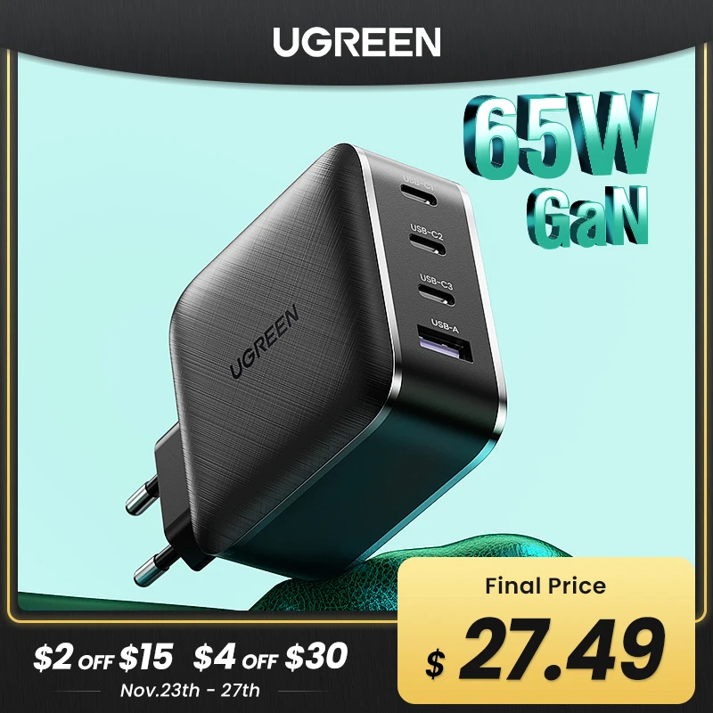 UGREEN USB Charger GaN 65W Fast PD Charger 4 Port