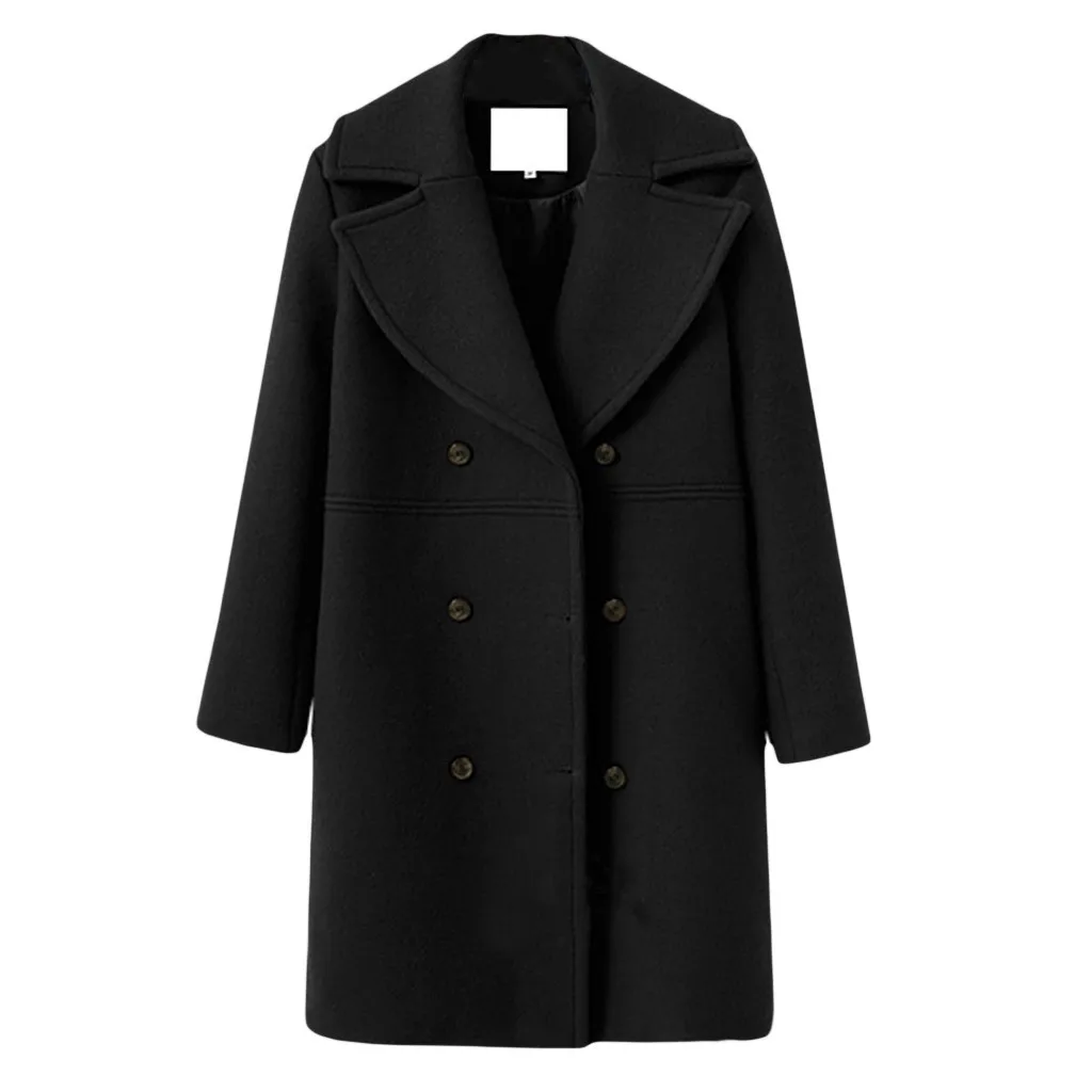 Женская куртка, модная женская Повседневная Свободная верхняя одежда с длинным рукавом и пуговицами, ветровка, осенняя и зимняя куртка, женские куртки, пальто - Цвет: Black