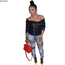 Женские осенние куртки из искусственной кожи с открытыми плечами на молнии, градиентный Тренч, одежда для активного отдыха, уличная куртка из искусственной кожи, верхняя одежда GL9391