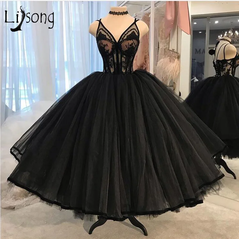 

Real Image Puffy Black Lace Evening Dresses Sexy See Thru Lush Tutu Ball Gowns Custom Made Formal Party Dresses Ankle Length