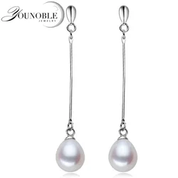 Real 925 sterling silver earrings freshwater long pearl earrings for women,natural pearl earring drop girlfriend best gift white