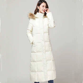 

Jacket White Winter Down Women Hooded Large Fur Collar Super Long Coat 2020 Warm Parka Woman Casacas Para Mujer KJ645