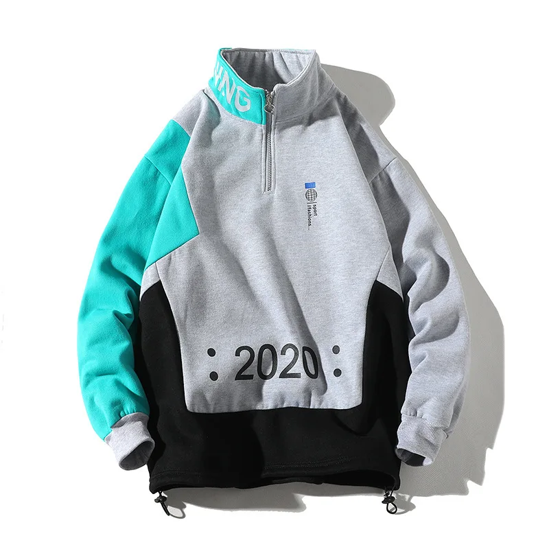 grey Контрастный цвет толстовки Толстовка Мужская Уличная Harajuku Лоскутные толстовки Модный пуловер Мужской размера плюс 4XL DG463 - Цвет: grey