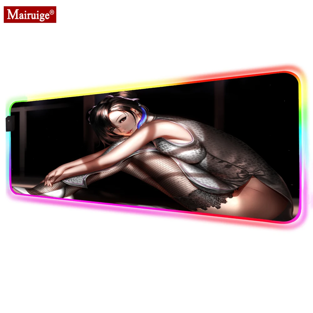 

Tifa Lockhart Led Mousepad RGB Geme Mouse Pad Anime Xxl Gaming Desk Mats Computer PC for Laptop Table Pads Mat Mouse 900x400cm