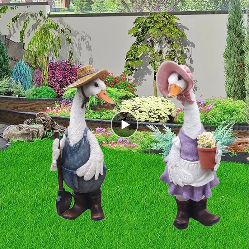 36cm Large Size Resin Straw Hat Idyllic Duck Garden Couple Duck Cartoon Animal Duck Yard Garden Decoration jardin decoración