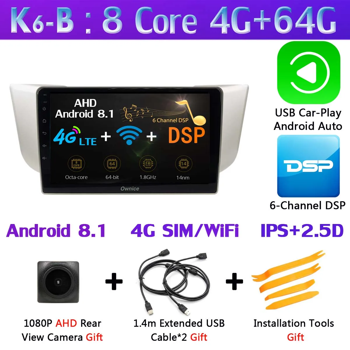 " 1Din 360 ° панорамный автомобильный dvd-плеер Android gps навигация для Lexus RX300 RX330 RX350 RX400H Toyota harrier 2003-2009 Автомобильный gps - Цвет: K6-B-CarPlay