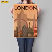 Póster de viaje de la ciudad de Londres pintado a mano atracciones turísticos papel kraft clásico Pub café dormitorio hogar Decoración de pared pegatina 42x30cm