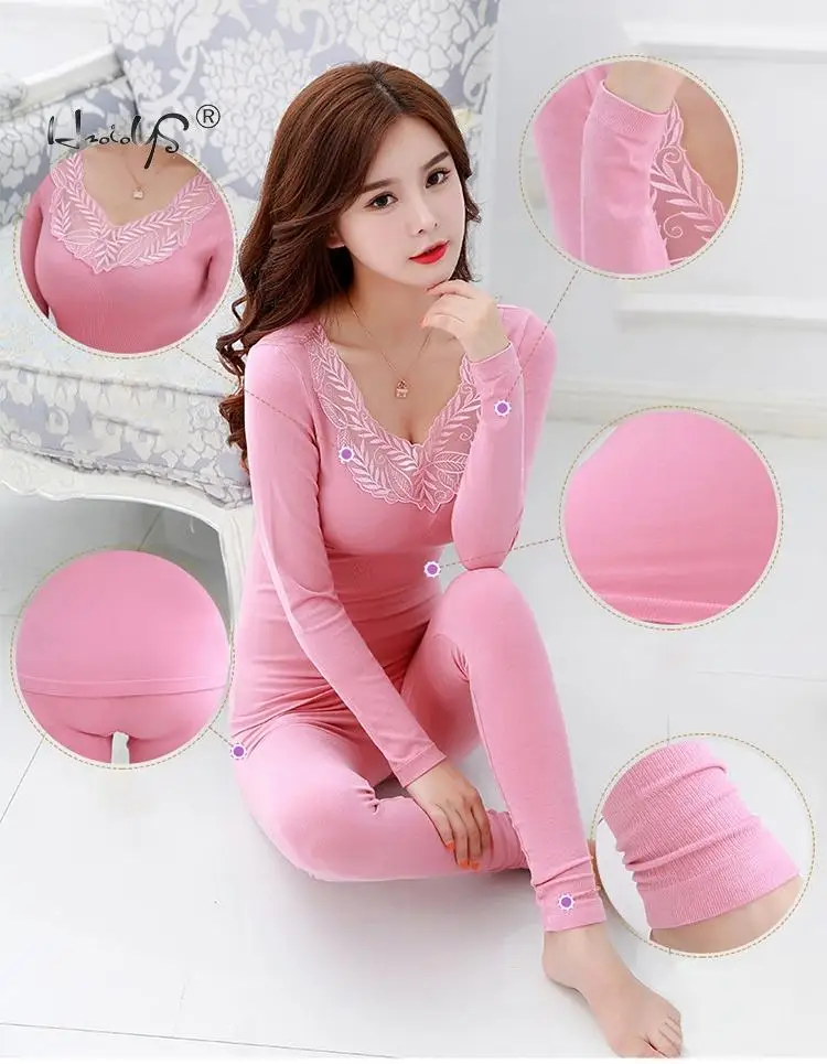 Sexy Thermal Underwear Sets Women Long Johns Suit Winter Warm Underwear Suit Ladies Bodysuit Slim Intimate Sets Female Pajamas