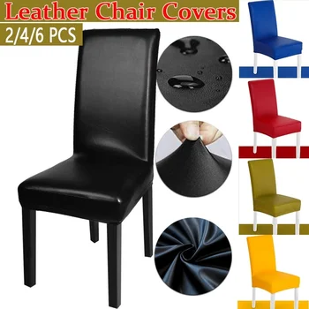 

2/4/6 Pcs Universal Pu Leather Chair Covers Stretch Waterproof Chair Cover Hotel Home Restaurant Office Chair Protector