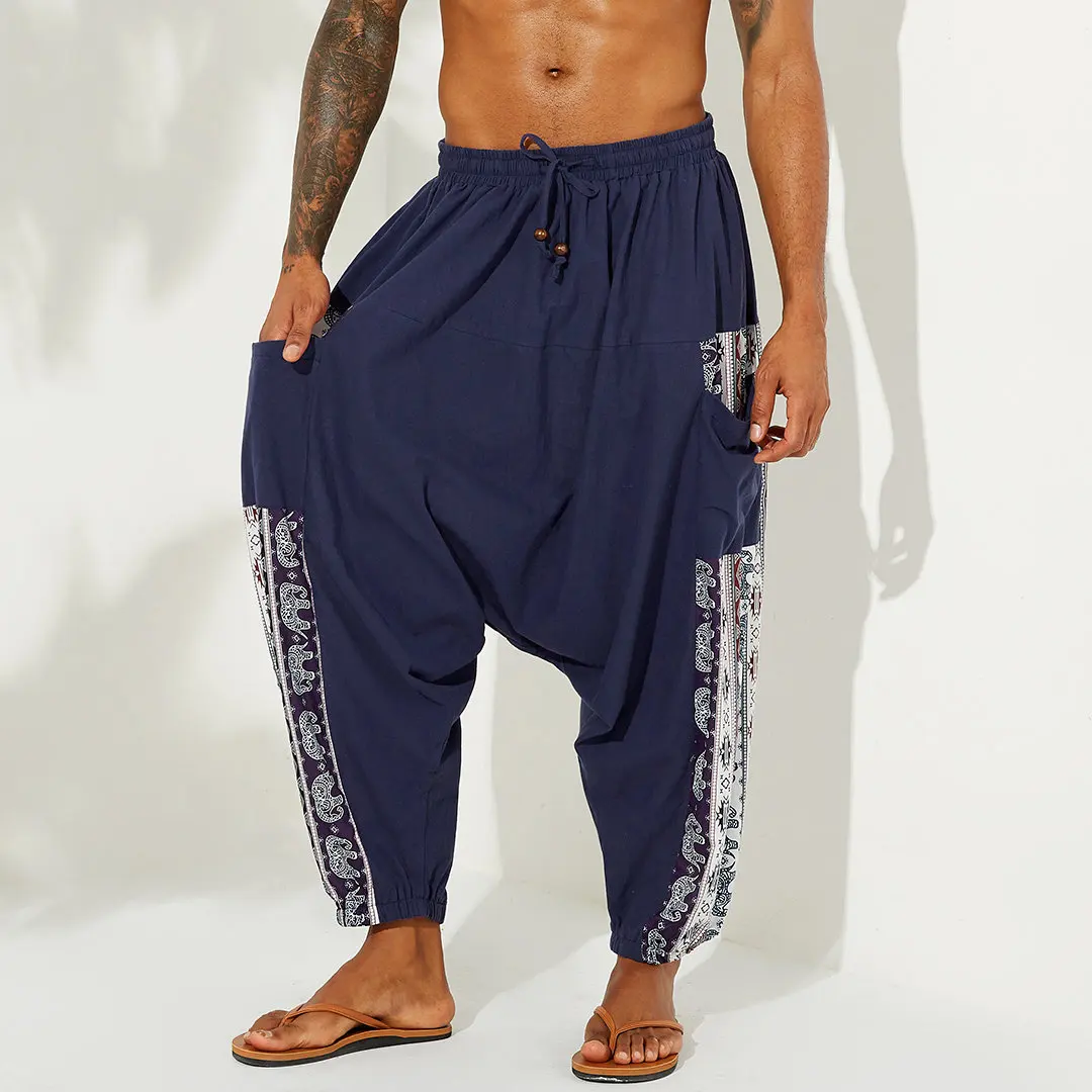 

Men's Casual AutumnTrack Pants Ethnic Style Elephant Printing Hip Hop Loose Harem Trousers Wide Leg Joggers Pants Streetwear