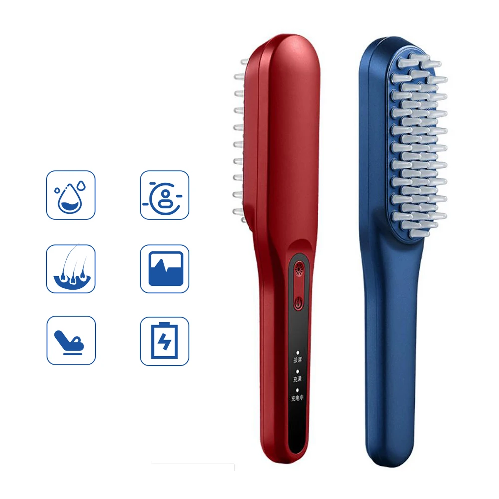 Electric Scalp Massager Comb Hair Brush Red Blue Light Phototherapy EMS
