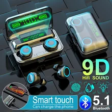 5.1 tws caixa de carregamento sem fio do fone de ouvido bluetooth 9d esportes estéreo à prova dwaterproof água fones com microfone
