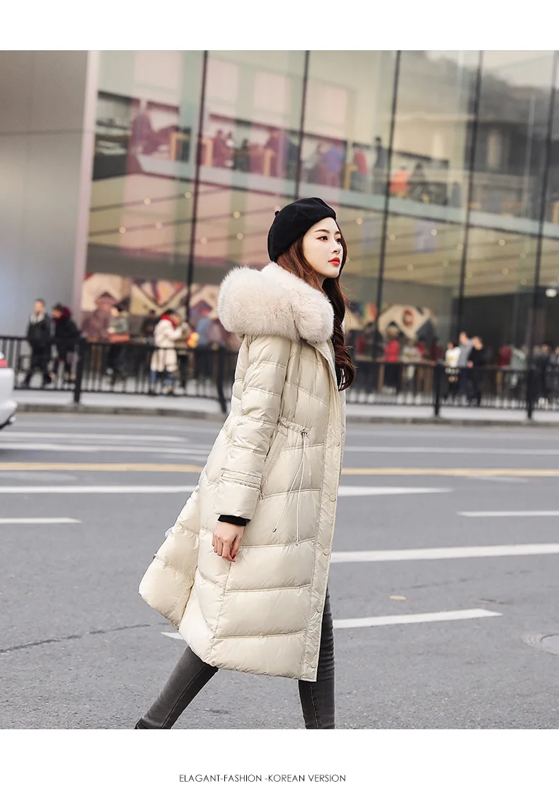 New Style Winter Korean-style Double Fox Fur Collar down Jacket Women's Mid-length Thick Hooded Detachable Slim Fit Wholesa