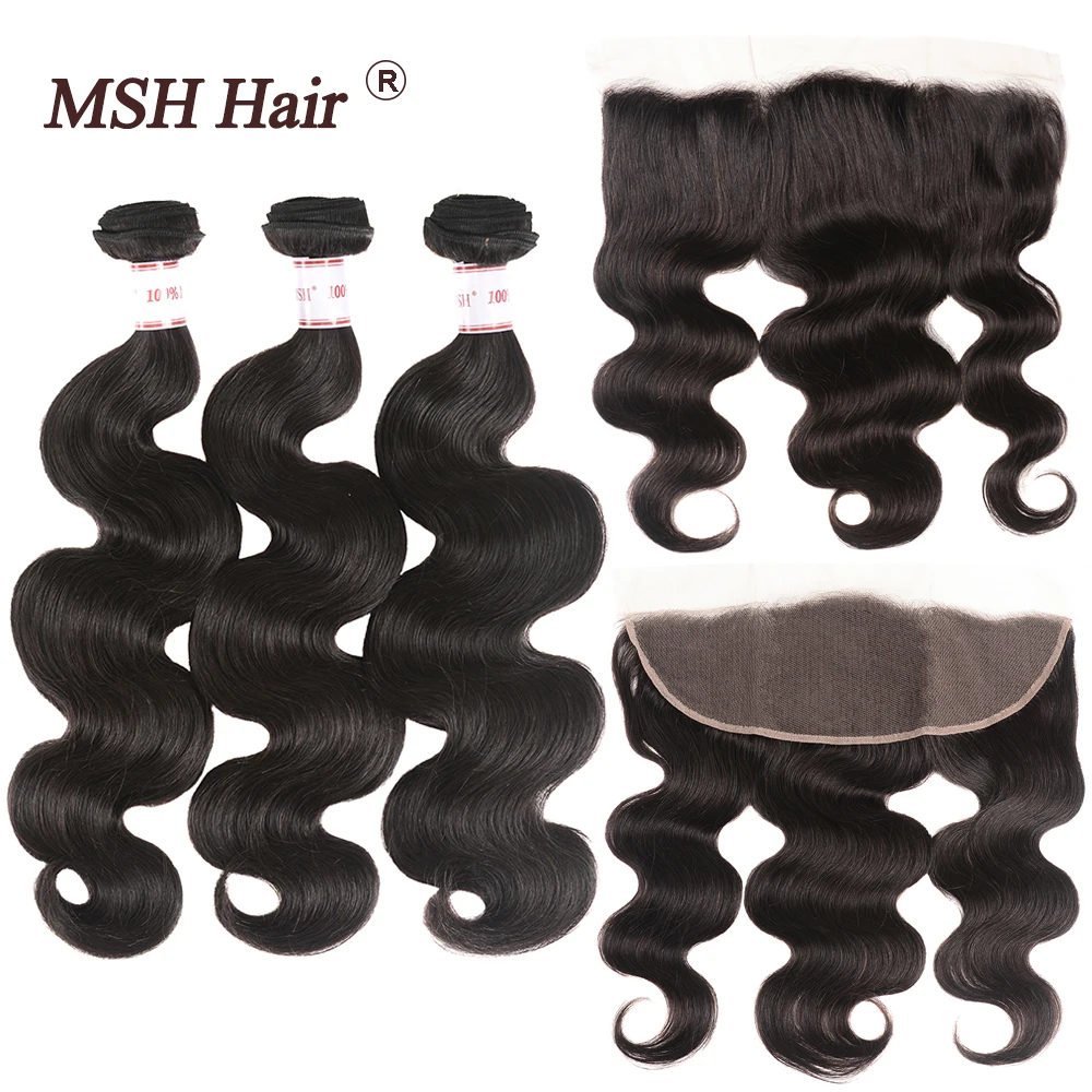 MSH волосы бразильские объемные волнистые пряди с фронтальным человеческие 3 13х4