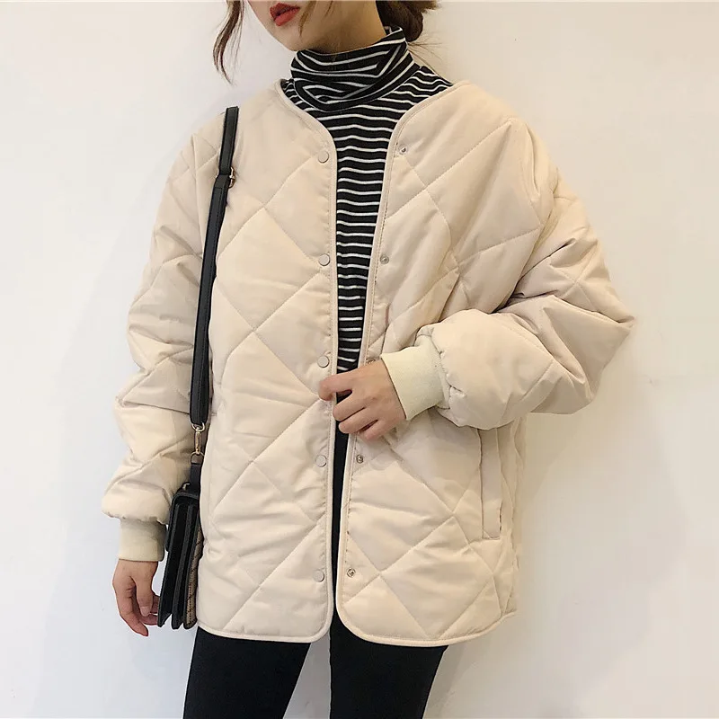

2019 Popular Rhombus Cotton-padded Clothes Cotton Coat Female Winter New Style Korean-style Students Versatile Loose Thick down