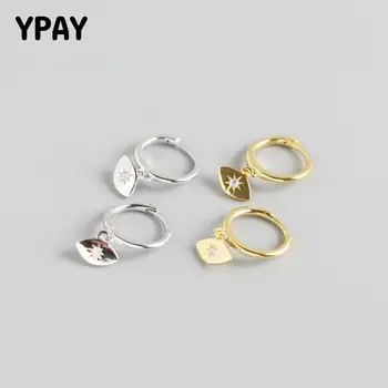 

YPAY 100% Solid 925 Sterling Silver Eye Pendant Hoop Earrings for Women Europe INS Geometric Earring Fine Party Jewelry YME631