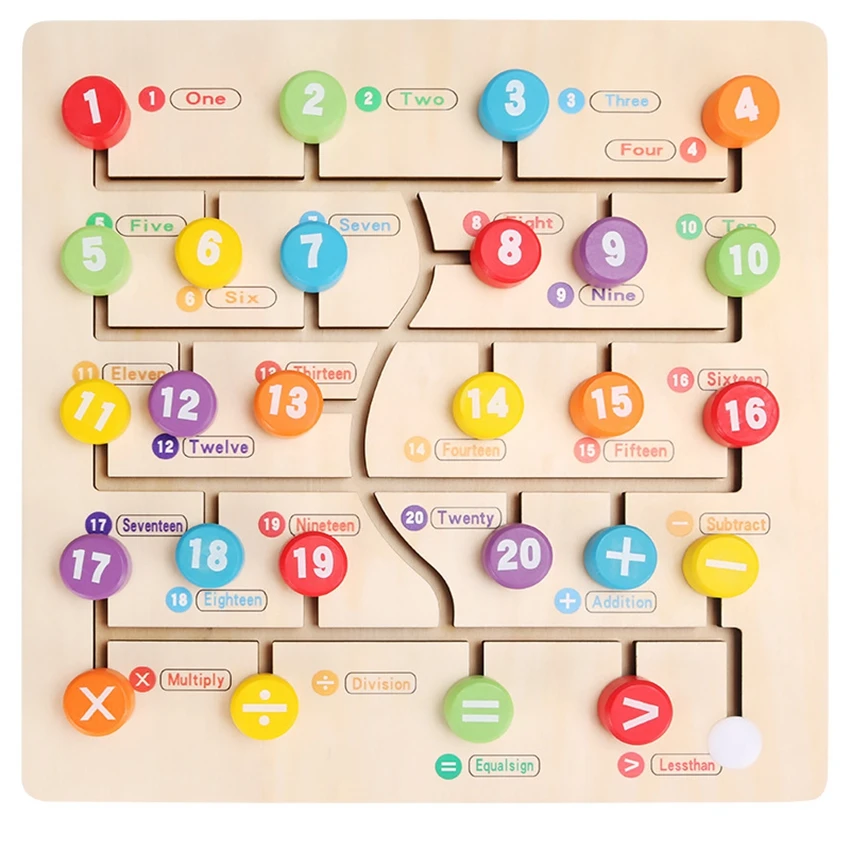 

Wood Toy Montessori Educational English Words Learning Maze Pairing Puzzles Baby Arabic Numerals Cognition Wooden Gifts