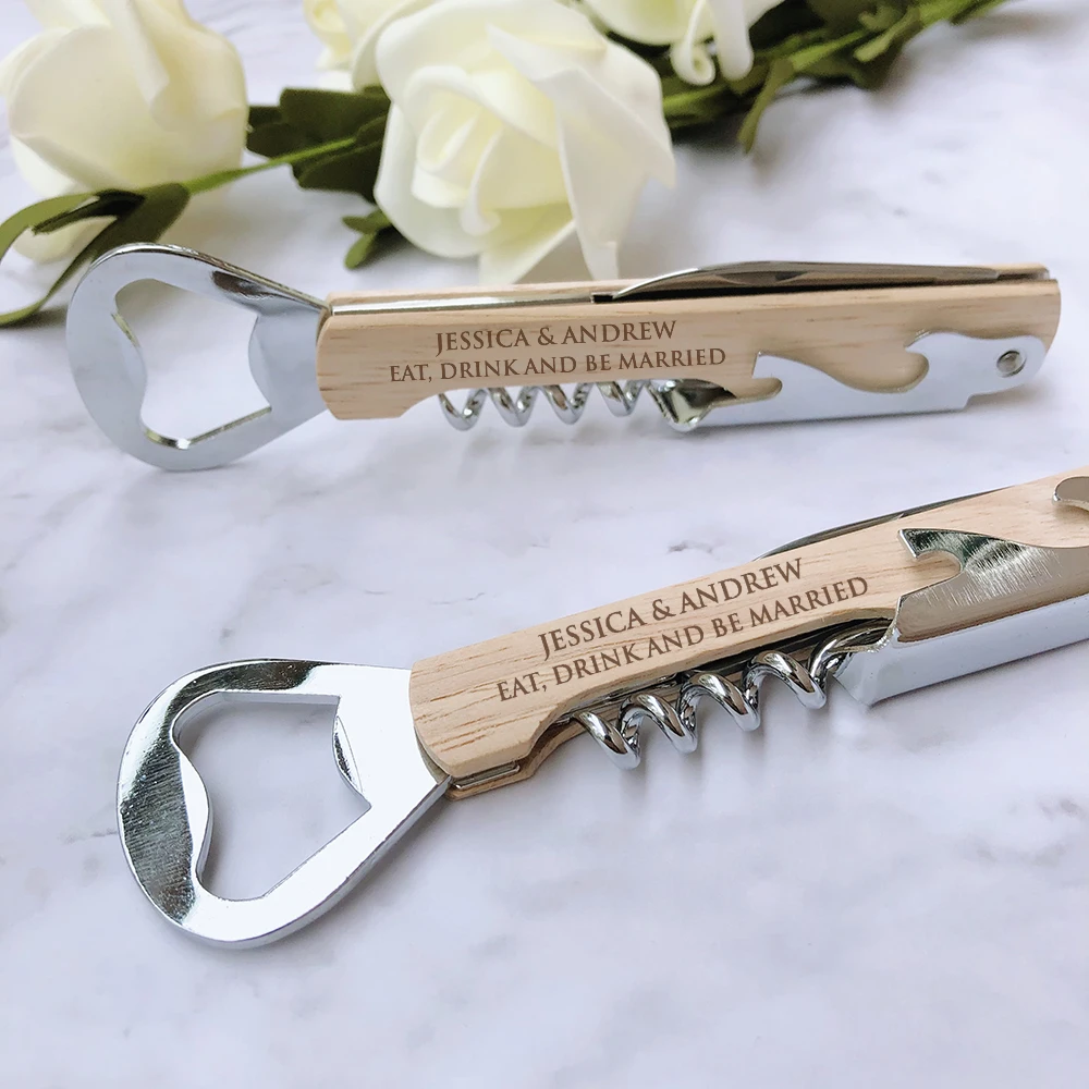 Personalized Wedding Party Favor Custom Engraved Wood Wine Corkscrew
