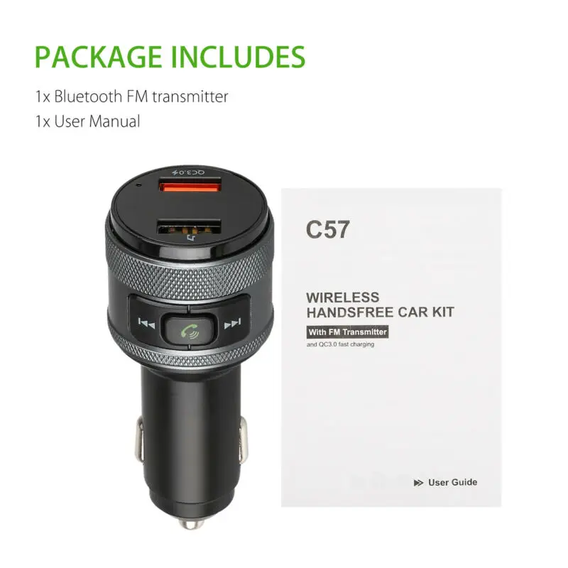 QC3.0 Wireless Bluetooth Car Audio Radio FM Transmitter Adapter Dual USB Charger