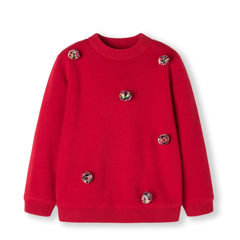 Balabala Children's wear sweater girls baby autumn and winter new girls bottoming shirt plus cotton sweater - Цвет: China Red