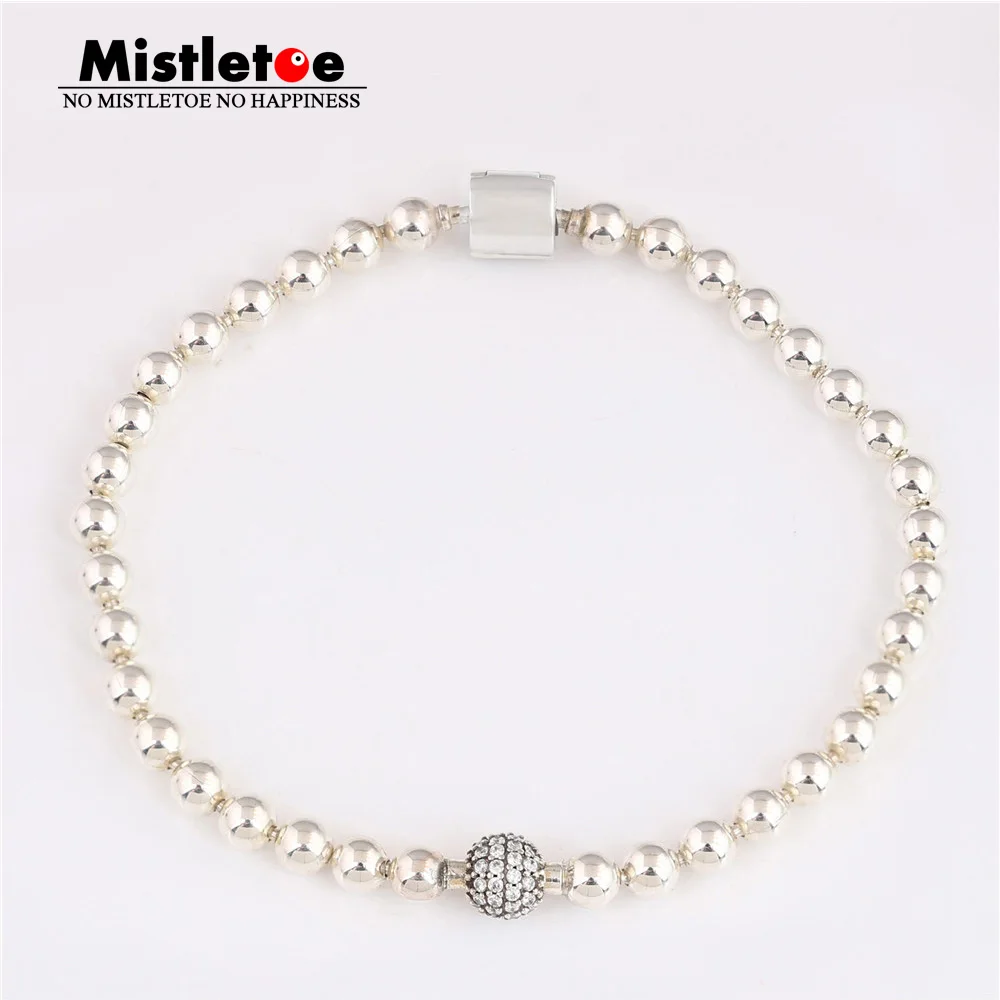 

Mistletoe 925 Sterling Silver Beads & Pave Bracelet European Jewelry