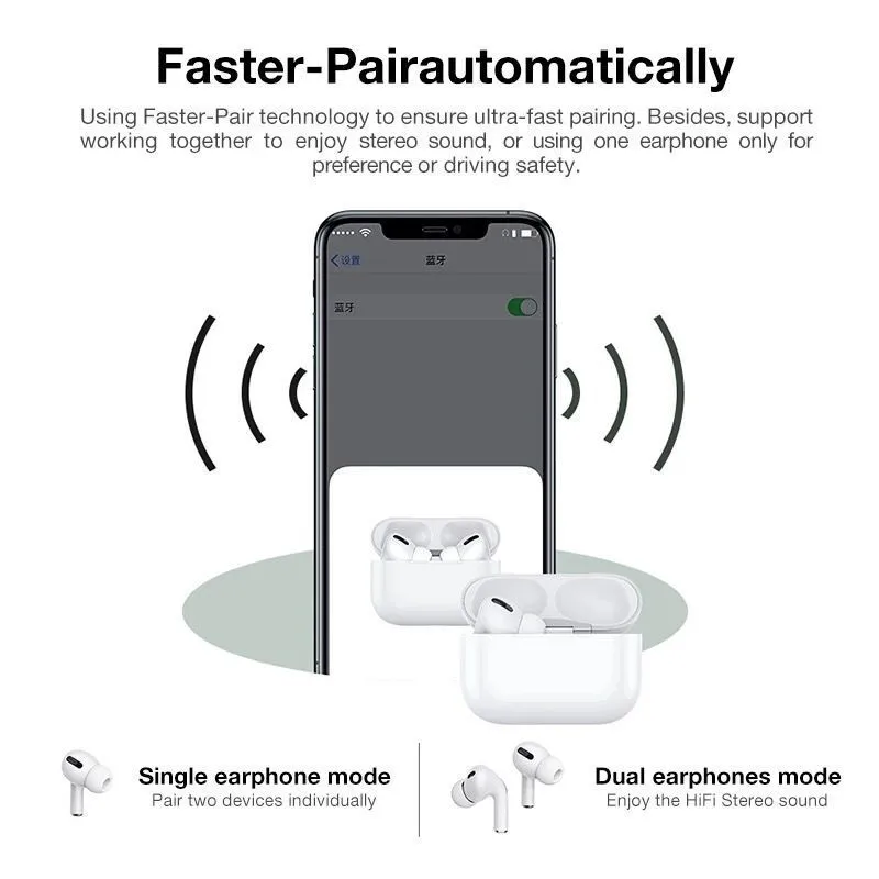 Airpodding Pro 3 Bluetooth Earphone TWS Wireless Headphones HiFi Music Earbuds Sports Gaming Headset For IOS Android Phone