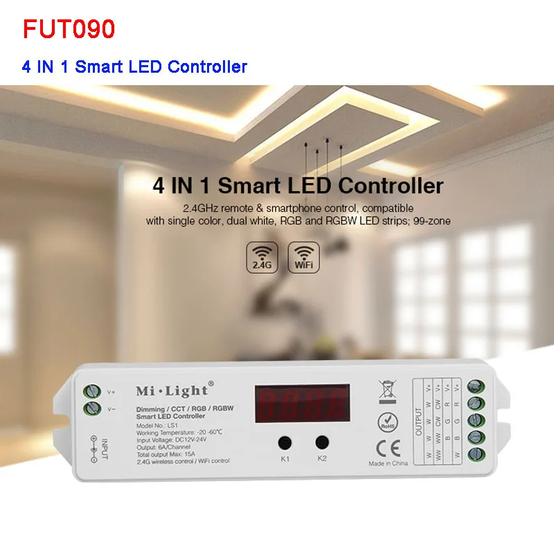 Пульт FUT090 2,4 ГГц+ WiFi iBox1+ Miboxer LS1, DC12V 24 В 15A, 4 в 1 Умный светодиодный контроллер для одного цвета, RGB RGBW CCT полосы - Цвет: LS1 Controller only