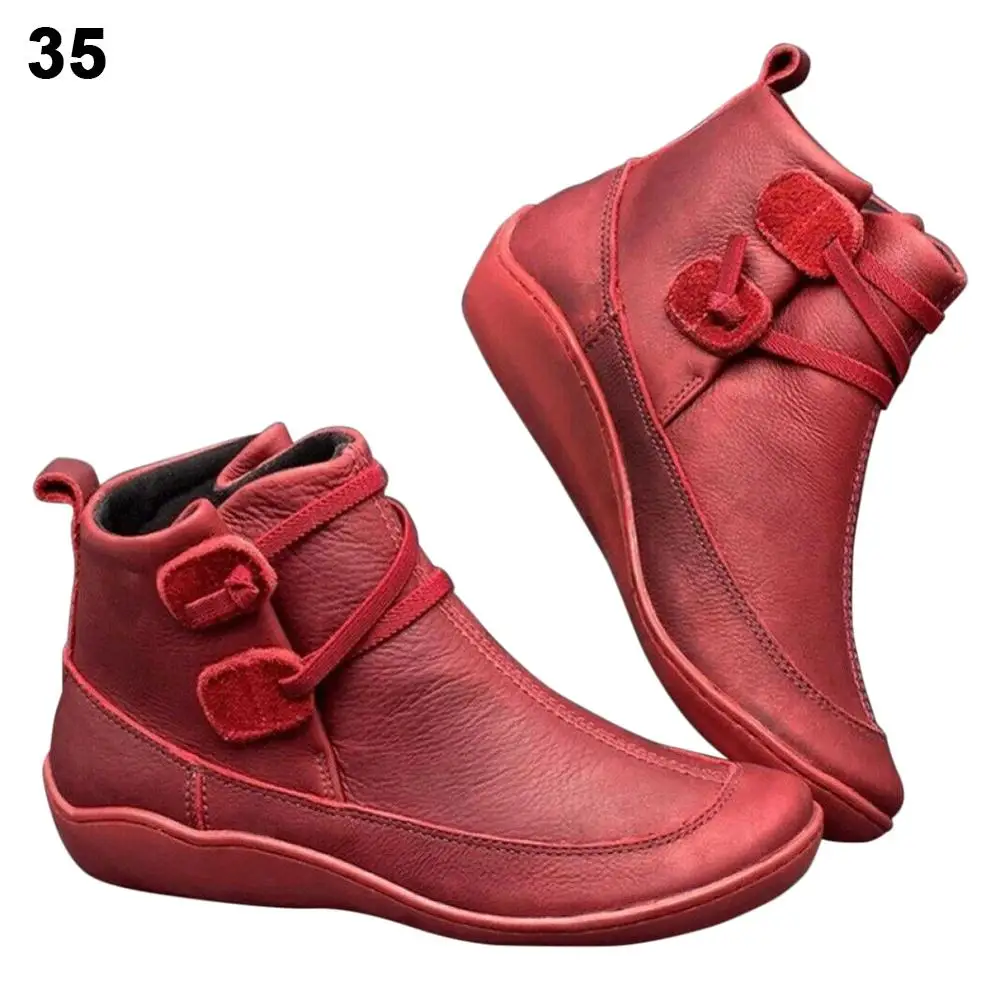 Новинка года; ботинки с поддержкой стопы; женские демпфирующие ботинки из мягкой кожи с плетеным ремешком; ботинки на плоской подошве; водонепроницаемая обувь; туристические сапоги - Цвет: Red