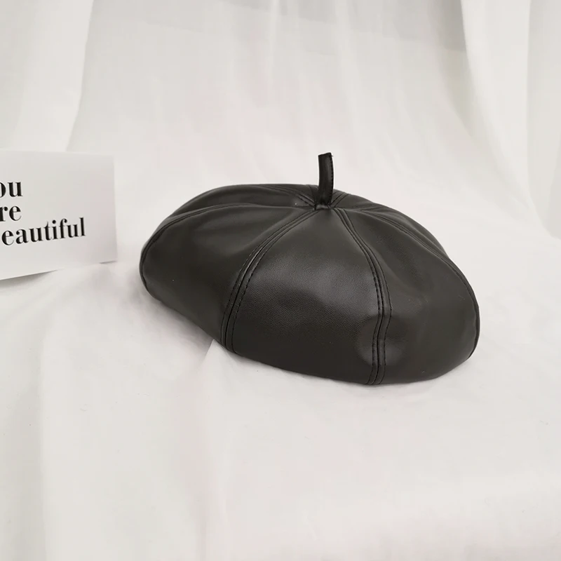 H3548 Черный берет из искусственной кожи, Женская Осенняя британская ретро Кепка, японский простой корейский стиль, высокое качество, модные повседневные Простые головные уборы