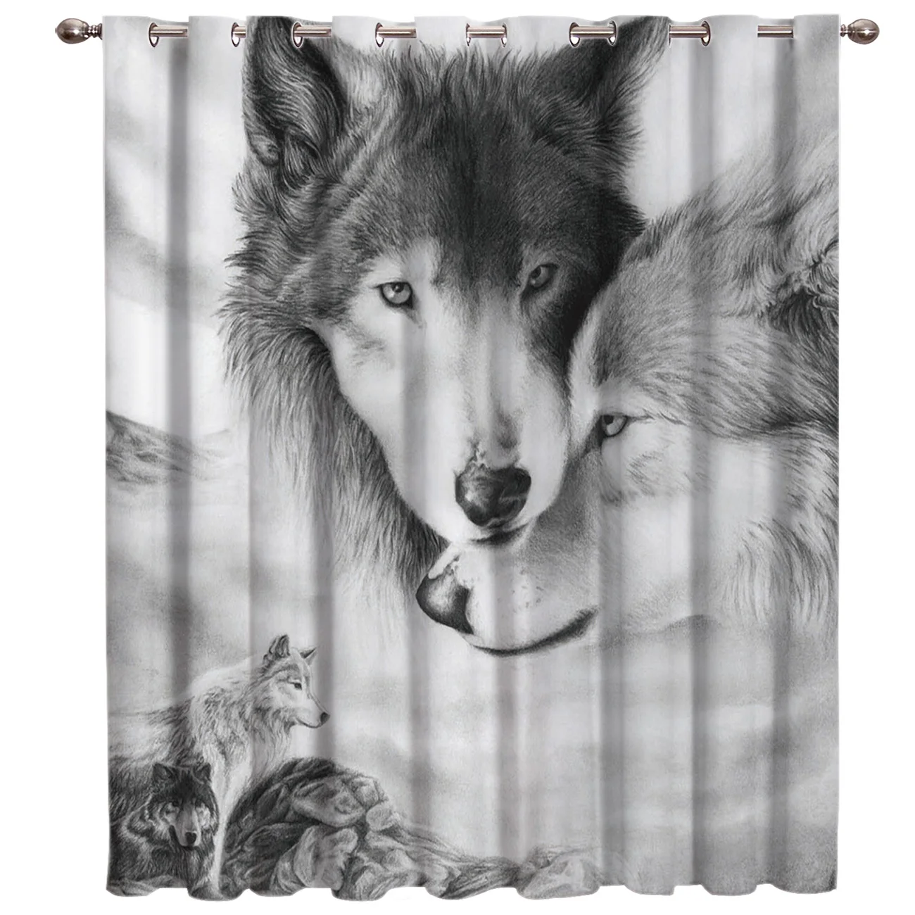 Черно белые шторы для окна Wolf Love декоративные занавески спальни Детские