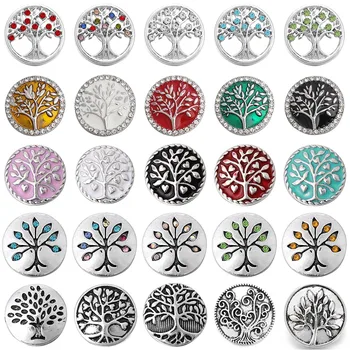 

6pcs/lot New Snap Jewelry DIY Crystal Metal Tree of life Snap Button Fit 18mm Metal Snaps Buttons Jewelry DIY Bracelet