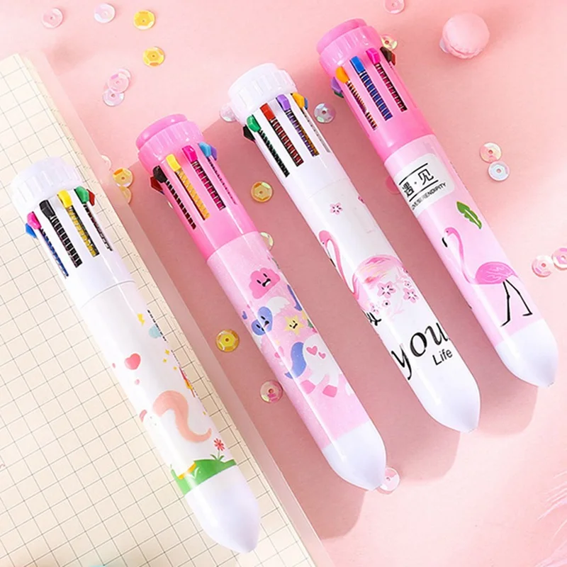 

Cute Flamingo Unicorn Cartoon Head Ten Color Ballpoint Pen Graffiti Pen Student Stationery Novelty Pens