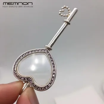 

Large Floating Locket Heart Key necklaces for women 925 sterling silver link chain silver pendant necklace fine Memnon jewelry