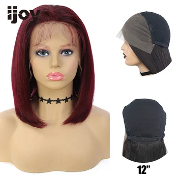 

4X13 Lace Front Human Hair Wigs Straight BOB Wig Colored 99J Maroon Red Brazilian Hair For Black Women Non-Remy Hair IJOY