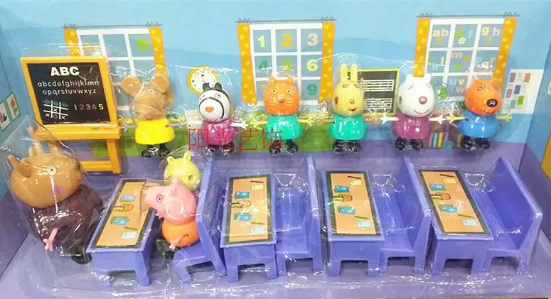 classroom Свинка Пеппа Джордж морская свинка семейный набор папа мама фигурка оригинальная Pelucia аниме игрушки для детей Детский подарок - Цвет: classroom