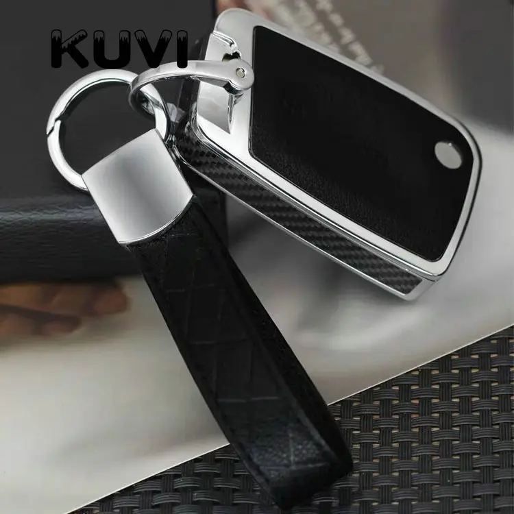 carbon-keychain3 Сплав кожаный деревянный чехол для ключей для Volkswagen для VW Tiguan Golf для Skoda Octavia автомобильный чехол для ключа защита аксессуары - Название цвета: carbon-keychain3