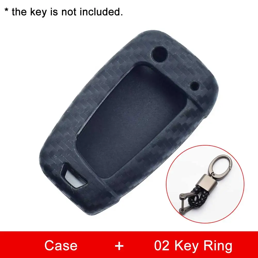 Case and 02 Key Ring Карбоновый силиконовый чехол для ключей от машины для hyundai Accent Kona Santa Fe I30 IX35 Складной Дистанционный брелок крышка брелок защитная сумка - Название цвета: Case and 02 Key Ring